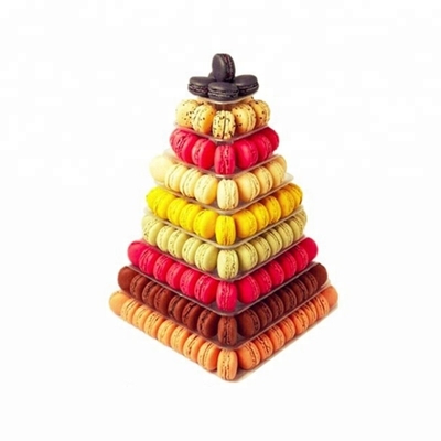 9 βαθμίδα πλαστικό τετράγωνο Macaron Tower Stand Display για γαλλική συσκευασία τροφίμων takeaway