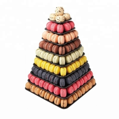 9 βαθμίδα πλαστικό τετράγωνο Macaron Tower Stand Display για γαλλική συσκευασία τροφίμων takeaway