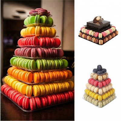 9 βαθμίδα πλαστικό τετράγωνο Macaron Tower Stand Display για γαλλική συσκευασία τροφίμων takeaway